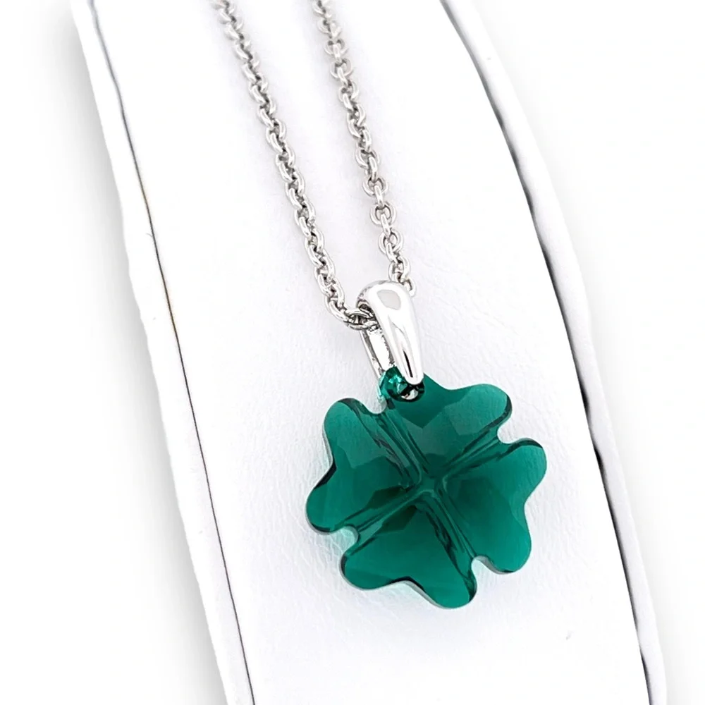 Faceted Crystal Shamrock Necklace - Four Leaf Clover Swarovski Crystal